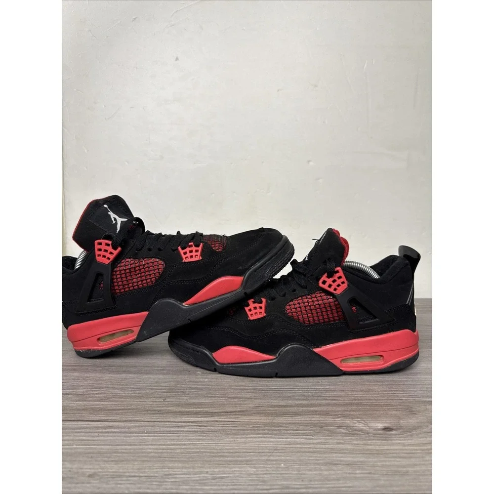Jordan Air Jordan 4 Retro Mid Top Sneakers Black/White/Red 136013-088 SZ 10